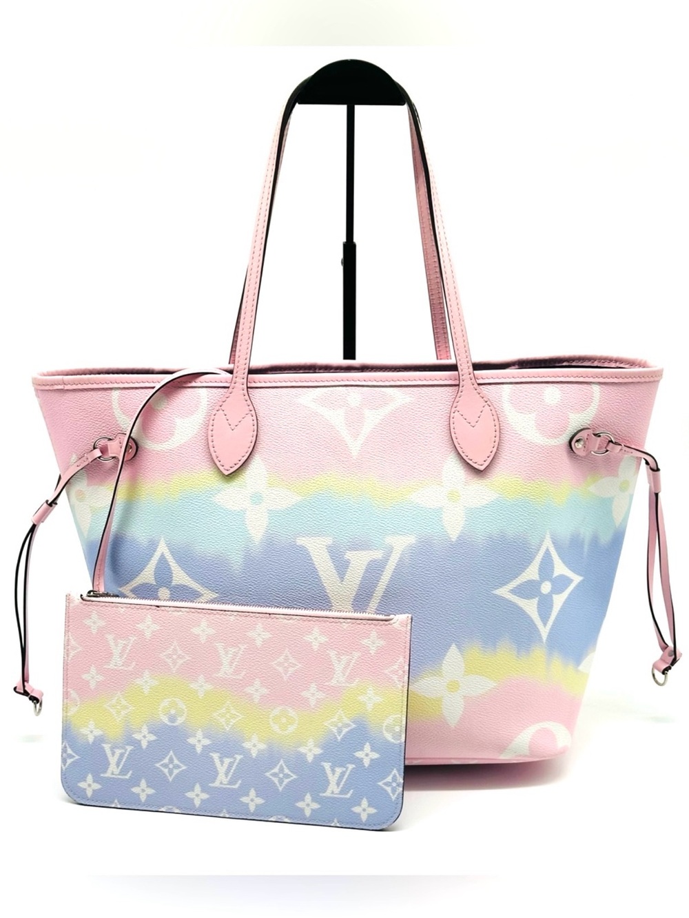 EUC Authentic Louis Vuitton Neverfull Monogram Escale MM Pastel Tote And Pouch